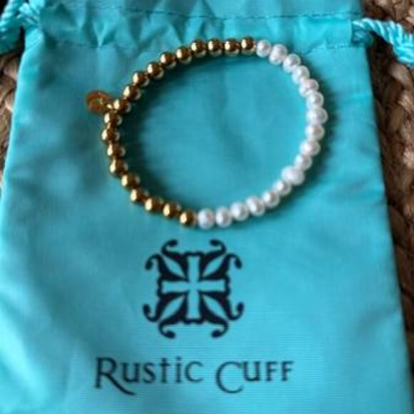 Gold Bead/Pearl Bracelet - Rustic Cuff - Picture 1 of 2